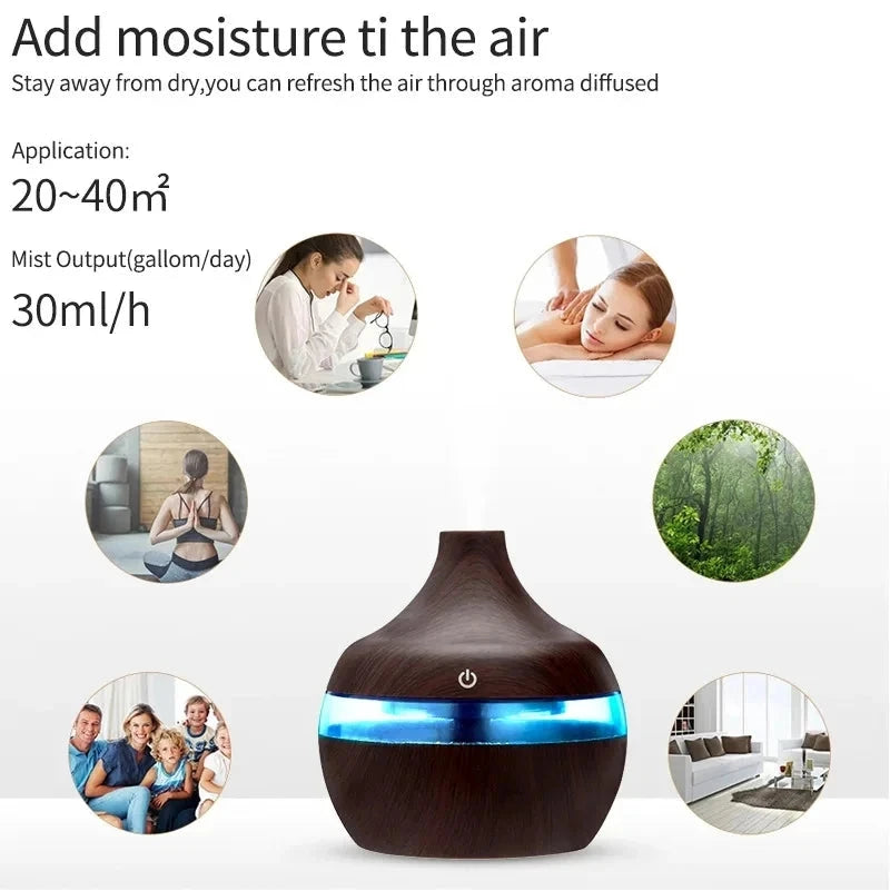 Humidifier Electric Aroma Air Diffuser Wood Ultrasonic Air GlowCart