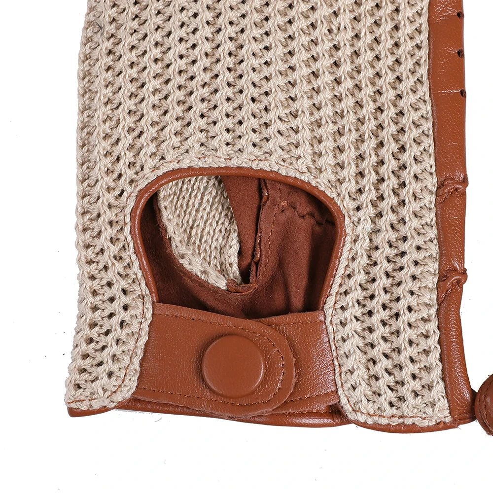 Men's Genuine Leather Driving Gloves motorcycle Fingerless Glove Sheepskin With Cotton Crochet GlowCart