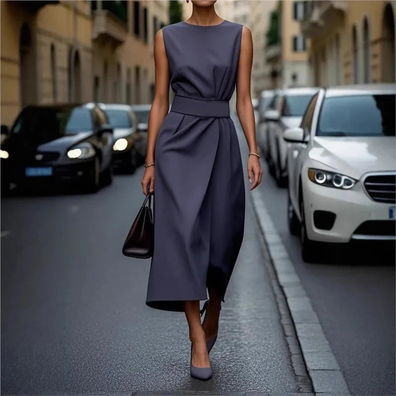 2025 New Summer Sleeveless Dress Elegant Fashion Round Neck GlowCart