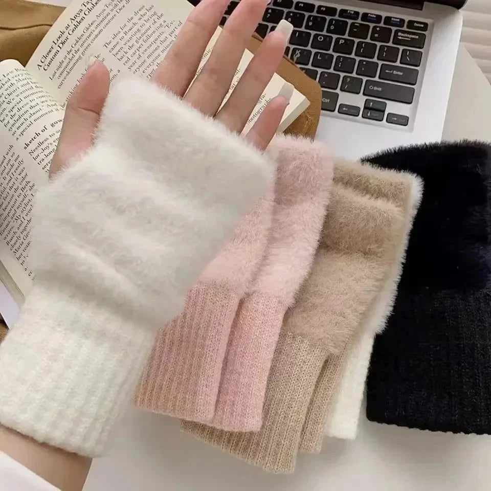 New Women's Half-Finger Gloves - Soft & Warm for Winter, GlowCart