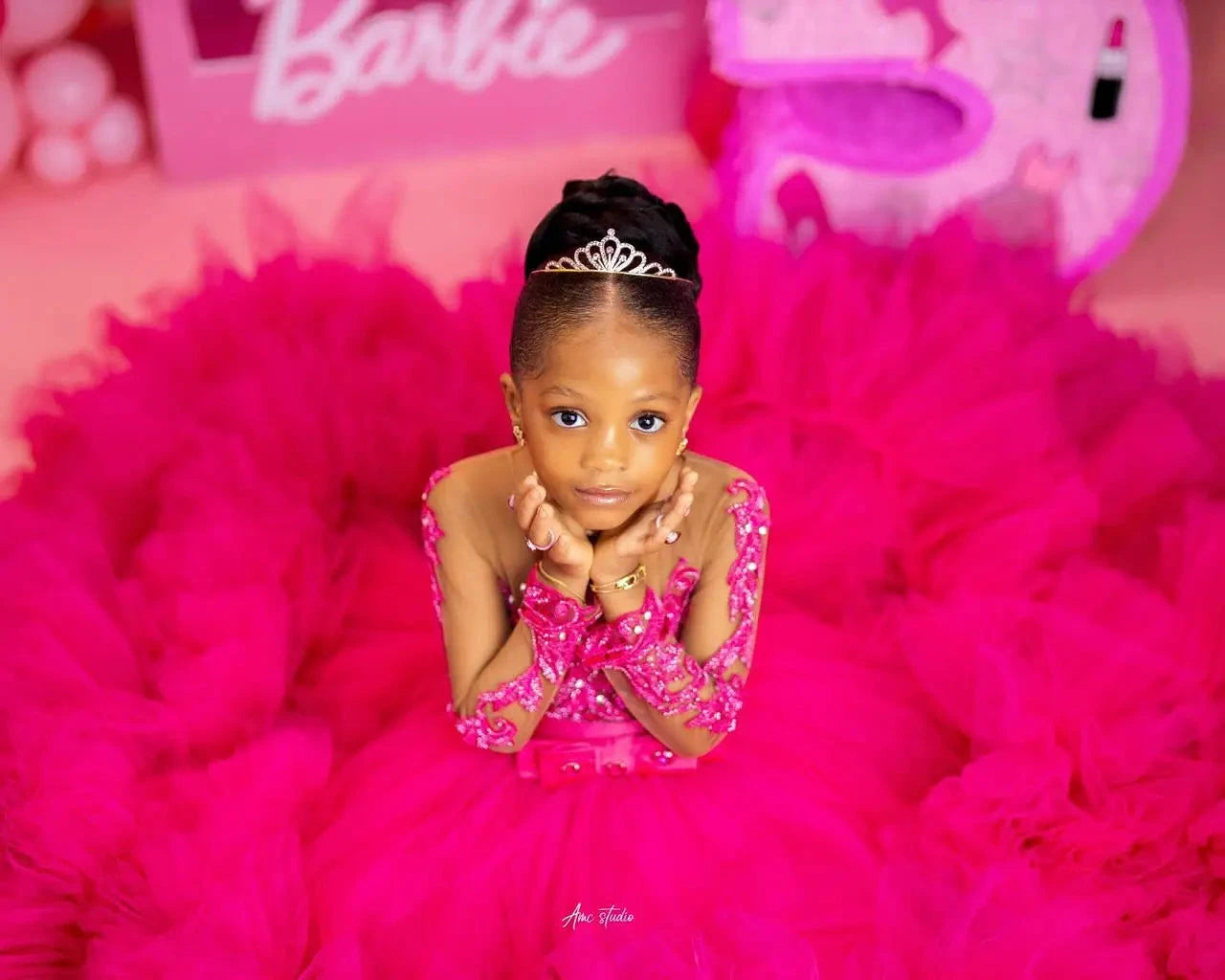 Fuchsia Princess Girls Birthday Party Dress Tiered Ruffles GlowCart