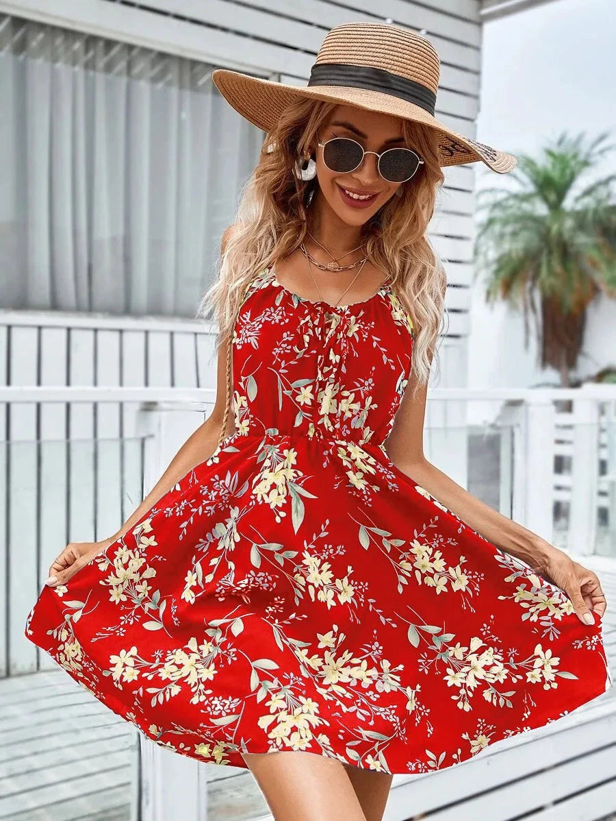 Sexy Floral Print Short Dress Women Summer Fashion Black GlowCart