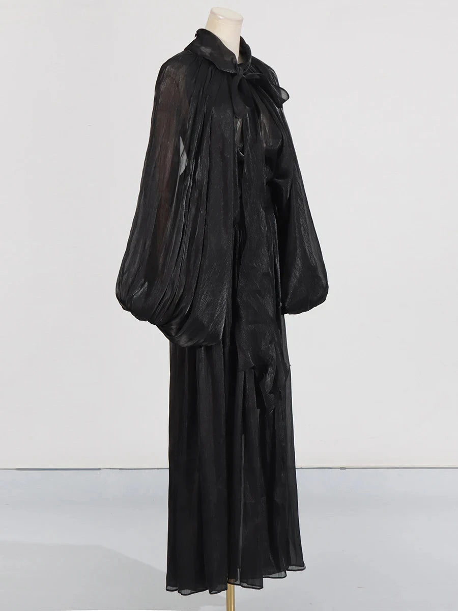 VGH Minimalist Spliced Folds Maxi Dresses for Women Scarf GlowCart