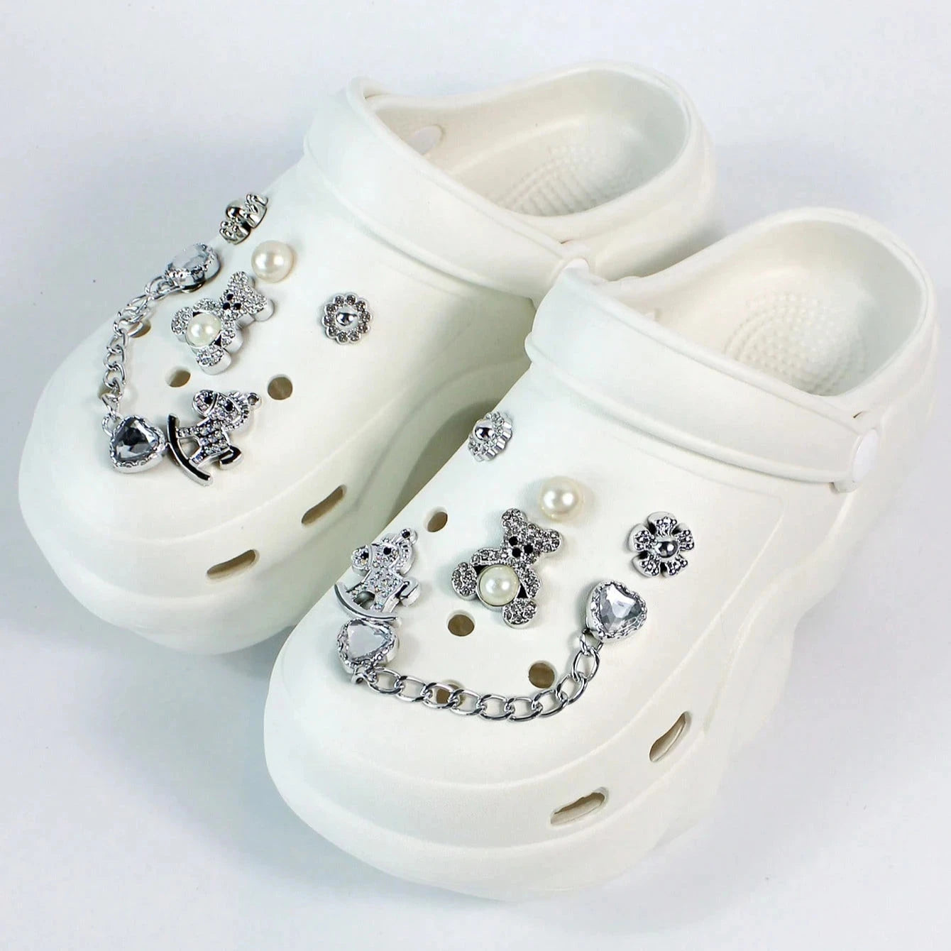 Women DIY Silver Butterfly-Knot Fashion Bow Decor Clogs GlowCart