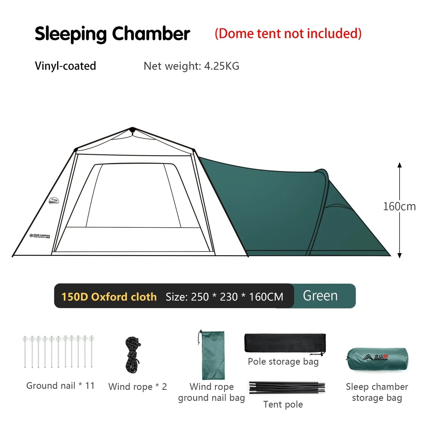 BISINNA 6-8 Persons One-touch Dome Tent Vinyl Coated Canopy GlowCart
