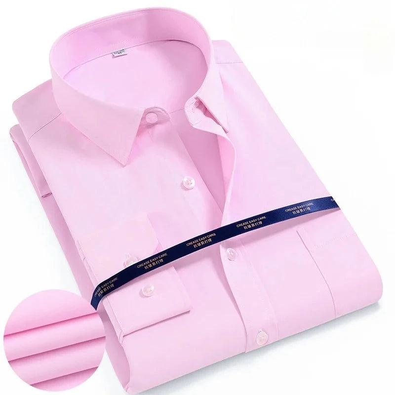 Men Shirt Long Sleeve Solid Basic Formal Dress Shirts GlowCart
