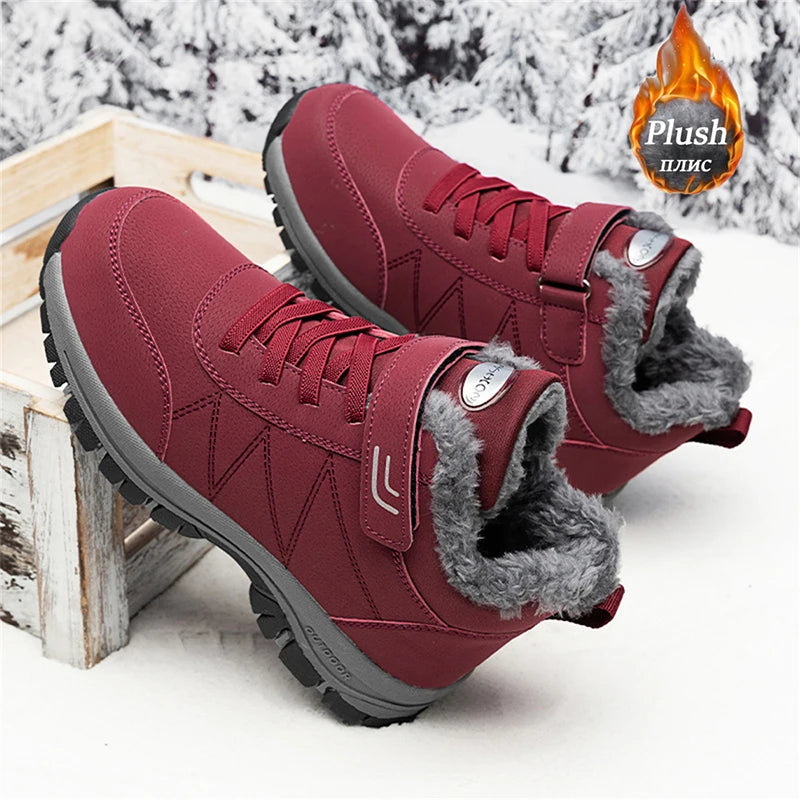 Men's women's outdoor hiking boots, thick-soled snow boots, fleece-lined warm men's boots, winter short boots GlowCart