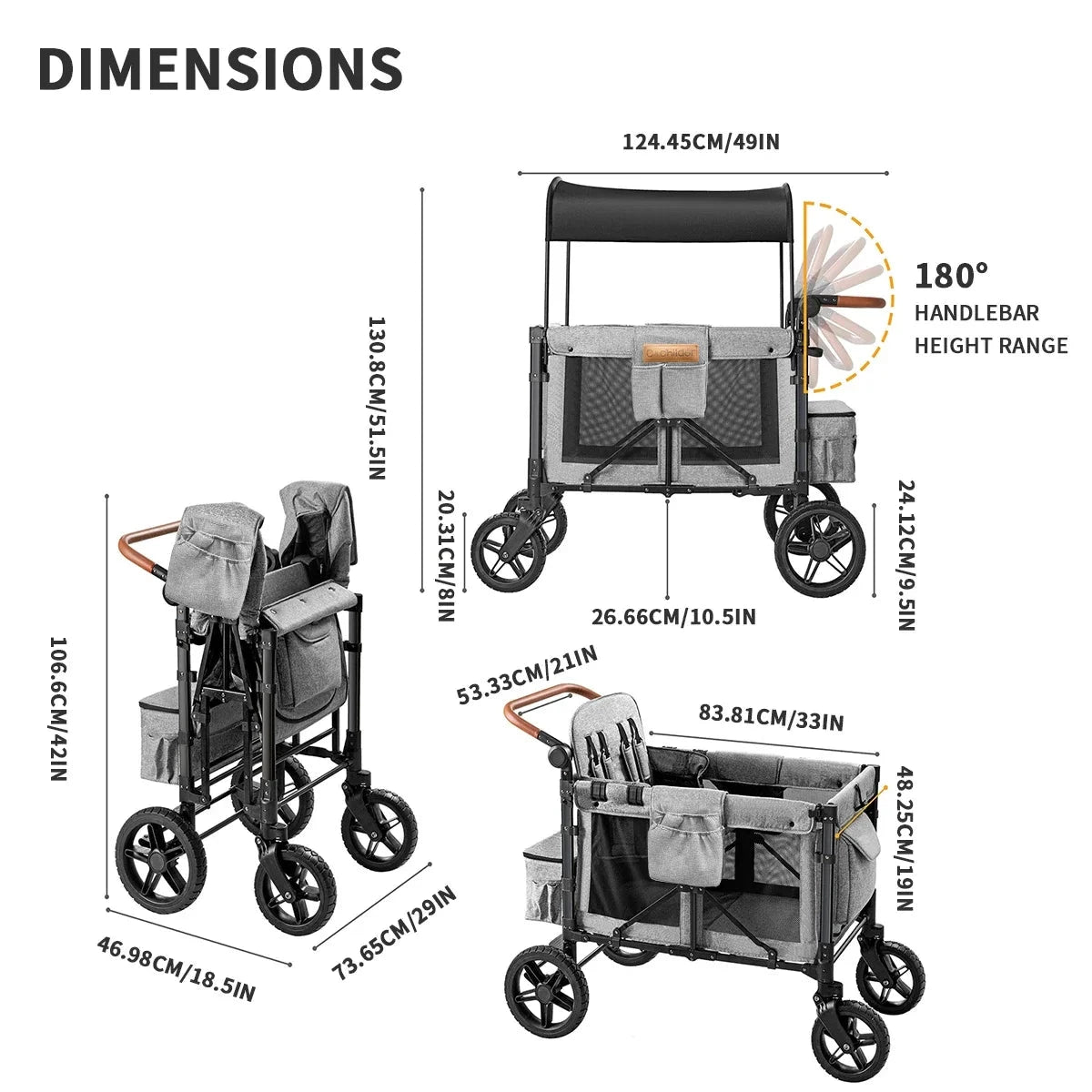Camping cart that can seat four children, Foldable baby stroller, with shock absorption function, suitable for autumn travel GlowCart