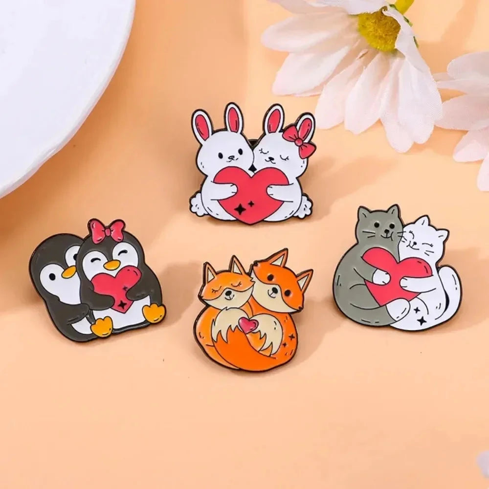 Cartoon Animal Cat Penguin Couple Enamel Badge Cute Rabbit GlowCart