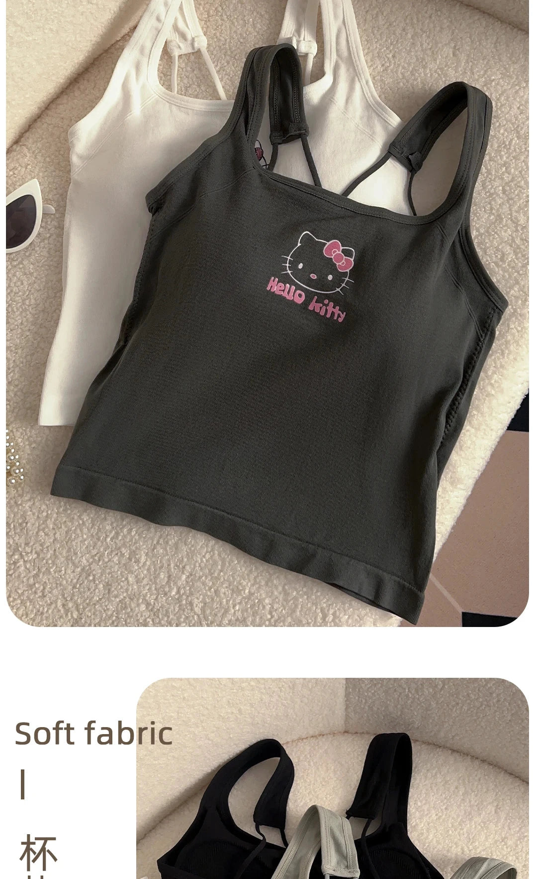 Sanrio HelloKitty Fashion Clothing  Y2K Top with Breast Pad GlowCart