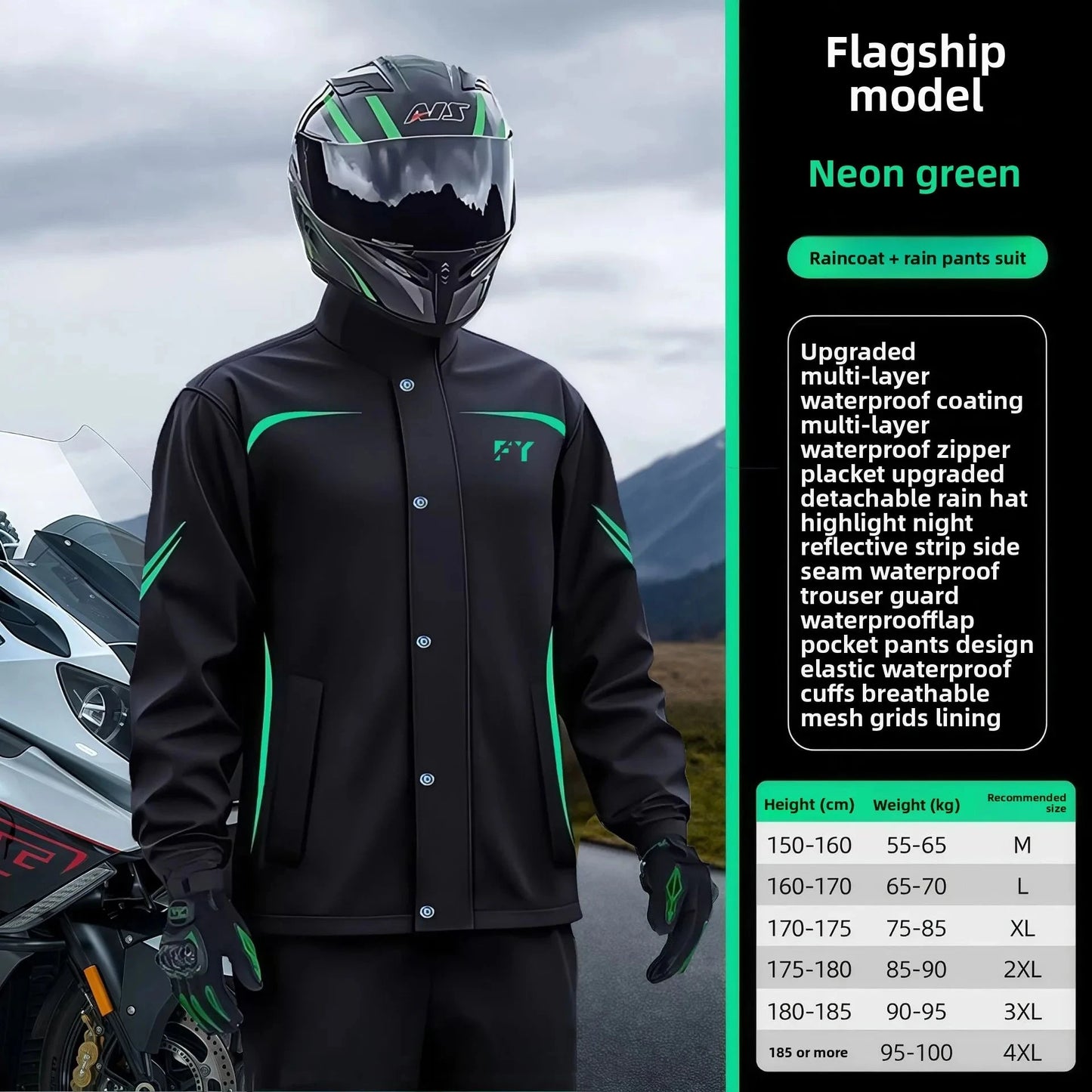 Fashionable Motorcycle Raincoat With Rain Pants Men's split GlowCart