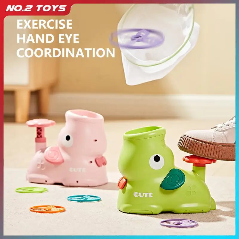 Air Launcher Flying Saucer Toy Cartoon Dinosaur Foot Launchers Outdoor UFO Disc Saucer Kids Jump Sport Games Toy for Boys GlowCart