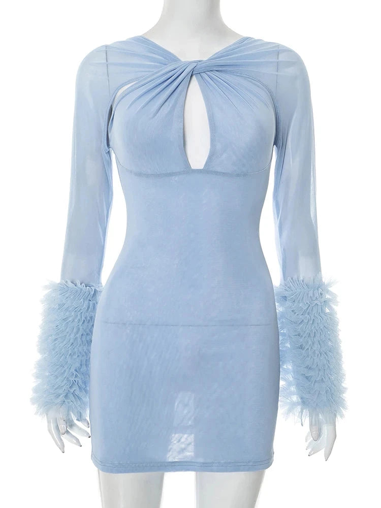 Weird Puss Furry Patchwork Dress Women See Through Full GlowCart