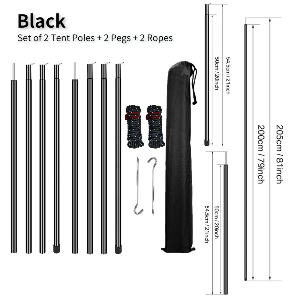 Set of 2 Tent Poles Adjustable Tarp Poles Steel Rods for Sun GlowCart