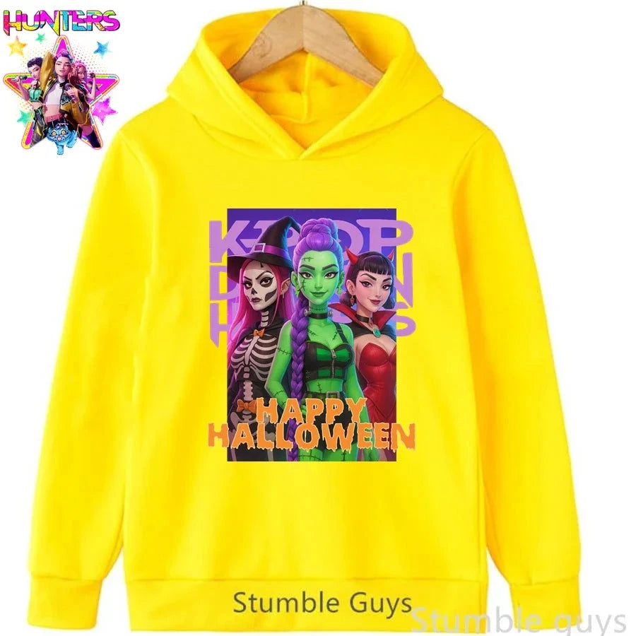 Kids Anime Kpop Demon Hunters Hoodie Autumn Winter Boys Girls Cartoon Game Clothes Halloween Gift Trendy Match Pants Wear GlowCart