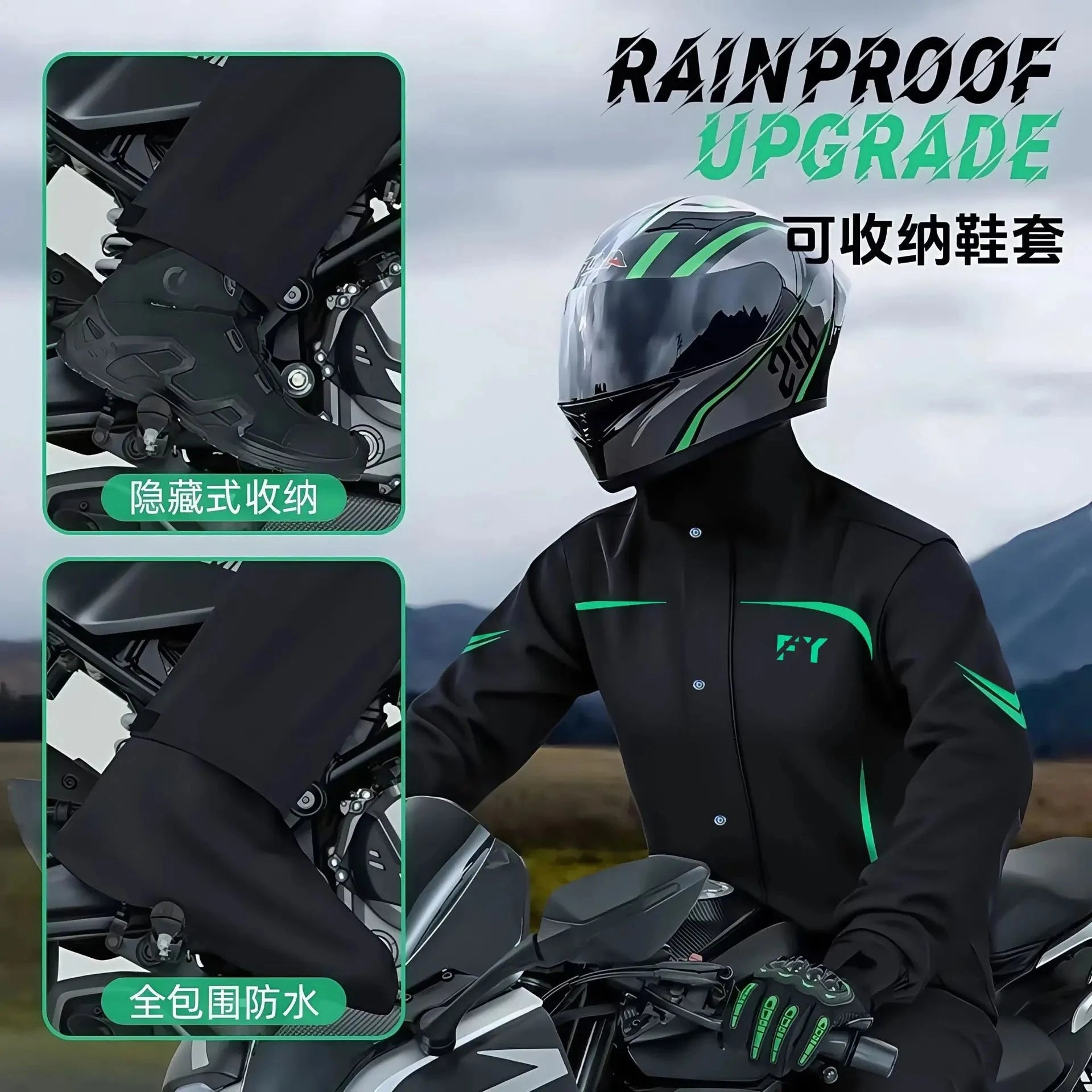 Fashionable Motorcycle Raincoat With Rain Pants Men's split GlowCart