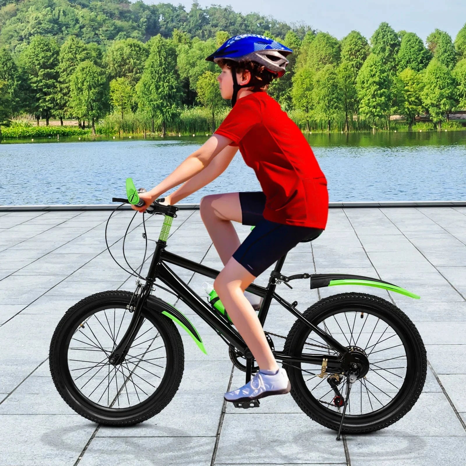 20 Inch Mountain Bike 7 Speeds Unisex Kids Bicycle Dual-Disc Brakes Height Adjustable MTB Boys Girls Bike with Kettle & Mudguard GlowCart