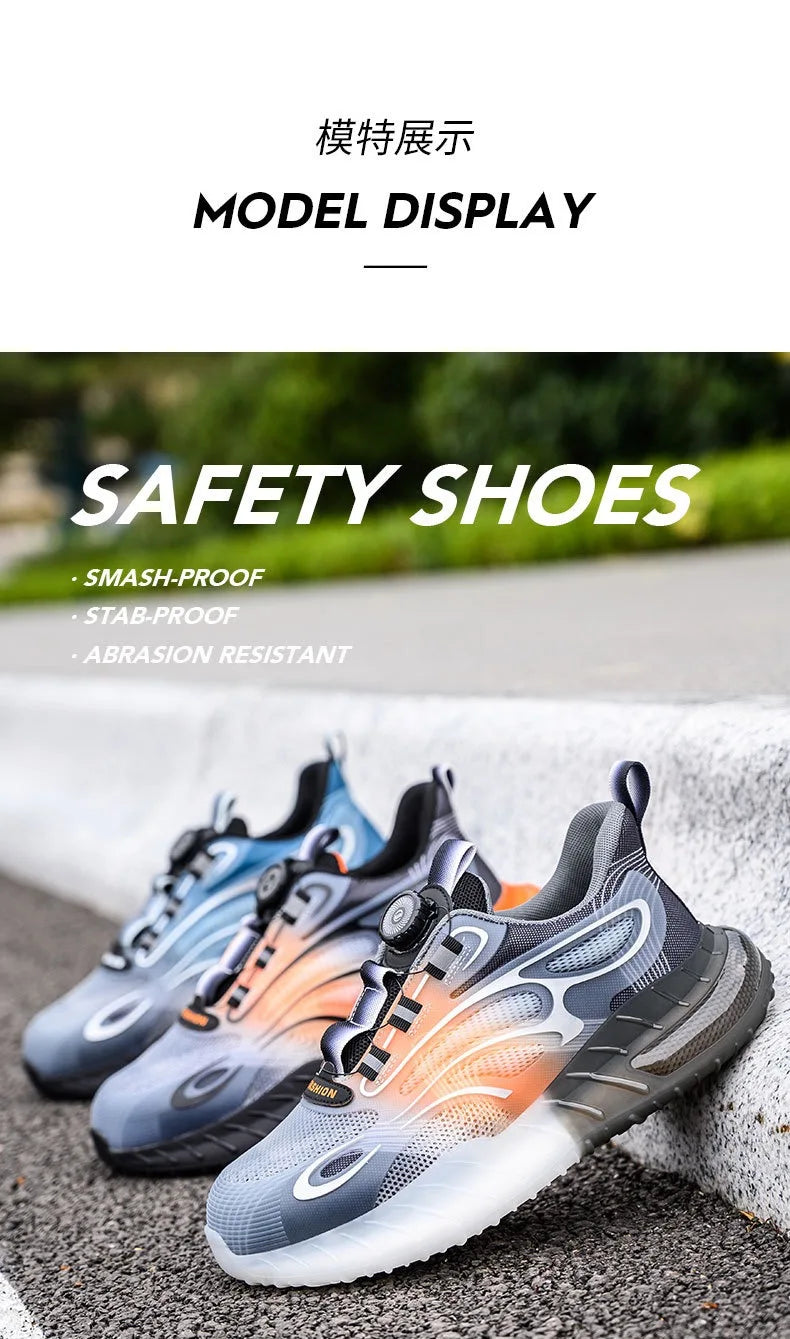 High-top men's all-season universal steel head anti-smash anti-puncture rotating buckle non-slip wear-resistant safety shoes GlowCart