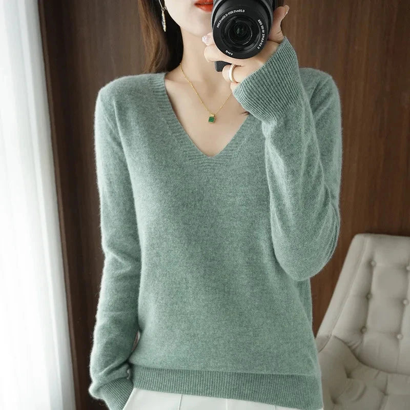 Women's Sweater 2025 Autumn Winter Knitted Pullovers V-neck GlowCart