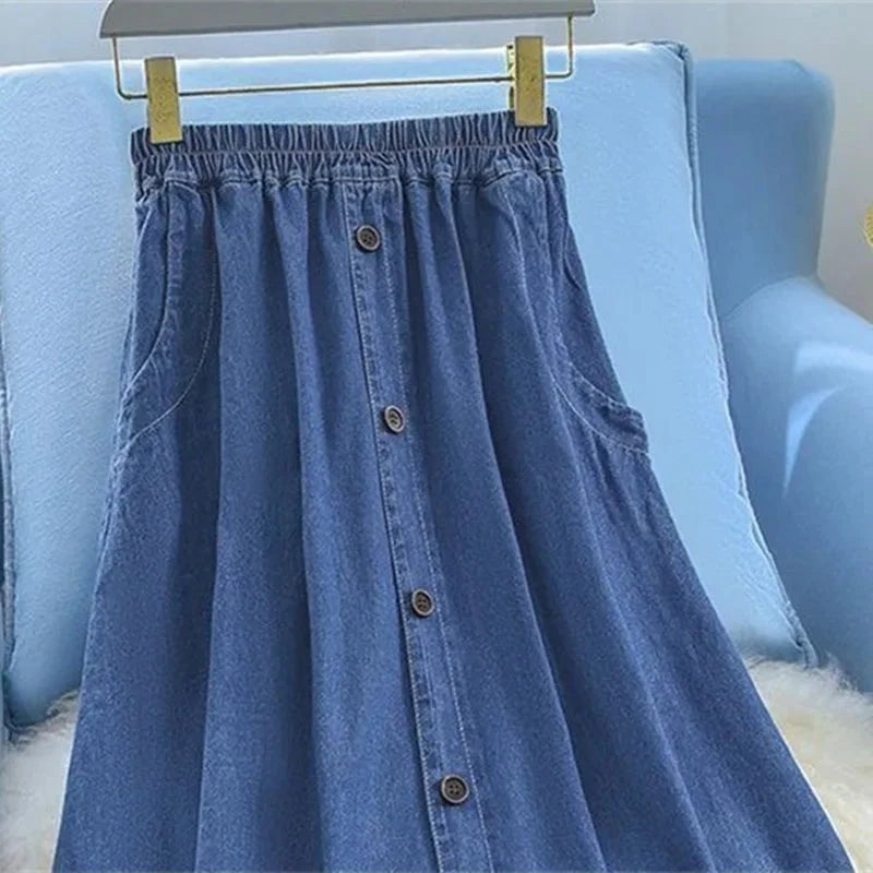 Women Large Size 5XL Cowboy Skirt Design Sense Niche Ladies Fashion Denim Maxi Skirt 2025 Feminine High Waist Jeans Long Skirts GlowCart