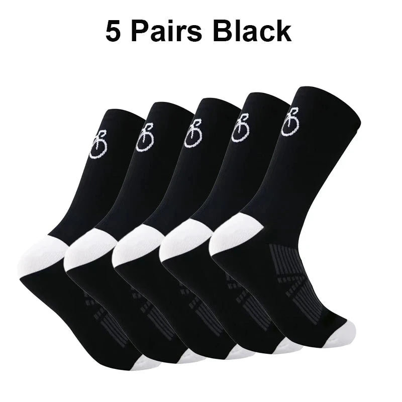 5Pairs Cycling Socks Men MTB Bike Sock Breathable Road Bicycle Sock Football Men Women Mid Tube Outdoor Sport Racing Sock Winter GlowCart