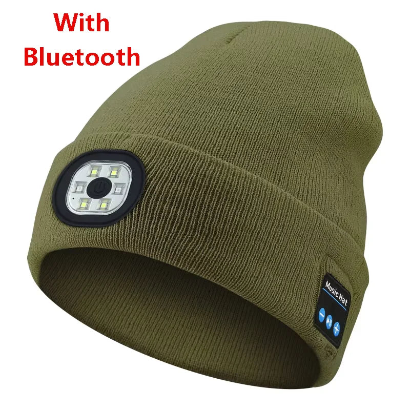 Can be equipped with Wireless Bluetooth music knitted hat new outdoorledlighting rechargeable detachable luminous sleeve cap GlowCart