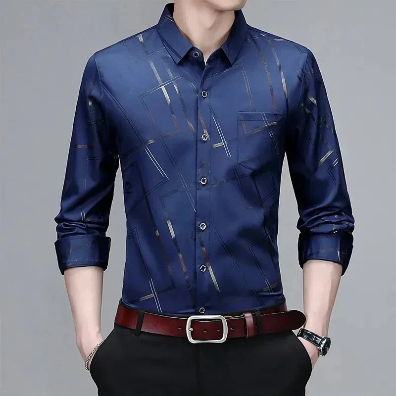 Men's Casual and Fashionable Long Sleeved Printed Shirt, Non GlowCart