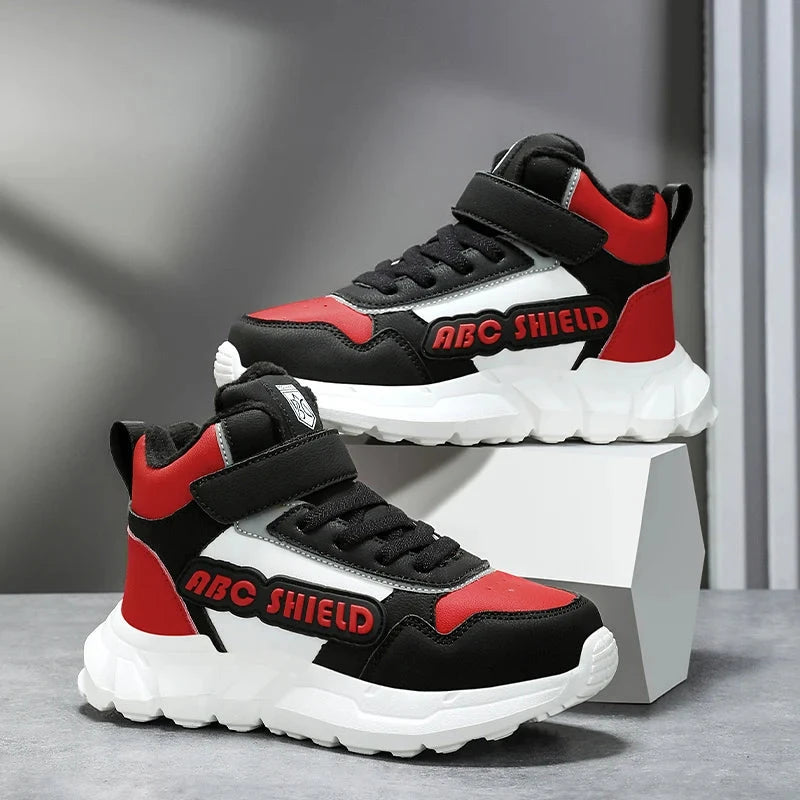 Autumn Winter Children Shoes Boys High Top Sneaker Warm Plush Kids Cotton Shoes Casual Sports Daily Boys Sneaker 4 To 12 Years GlowCart