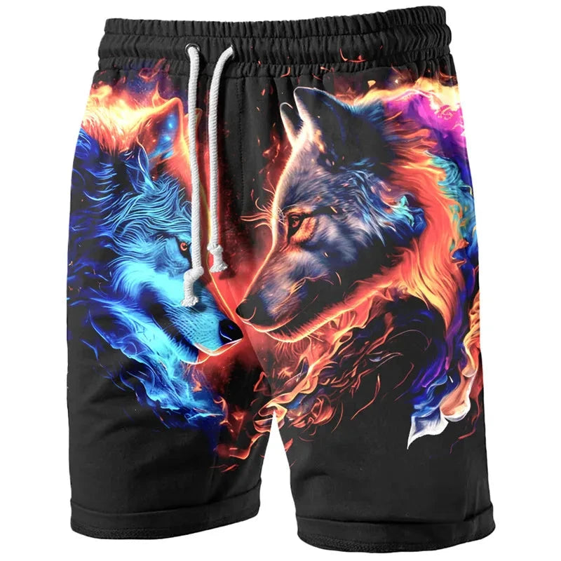 Men's Wolf Pattern Shorts Summer Shorts Beach Shorts Elastic GlowCart