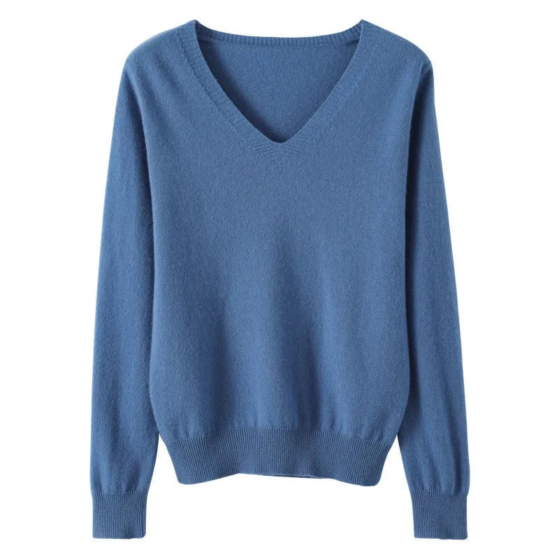 Women's Sweater 2025 Autumn Winter Knitted Pullovers V-neck GlowCart