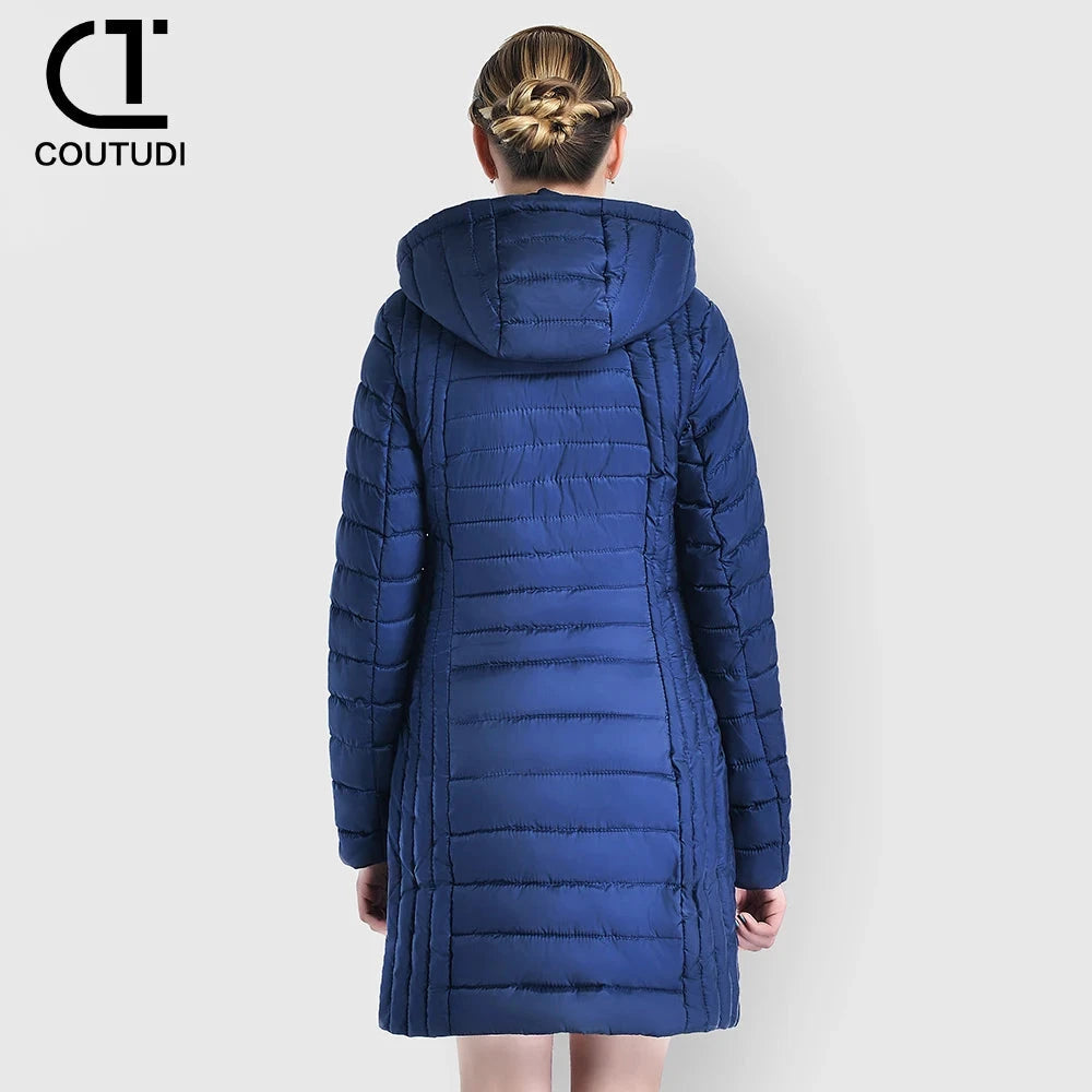 COUTUDI-Women's Winter Long Down Coat, Slim Hooded Warm GlowCart
