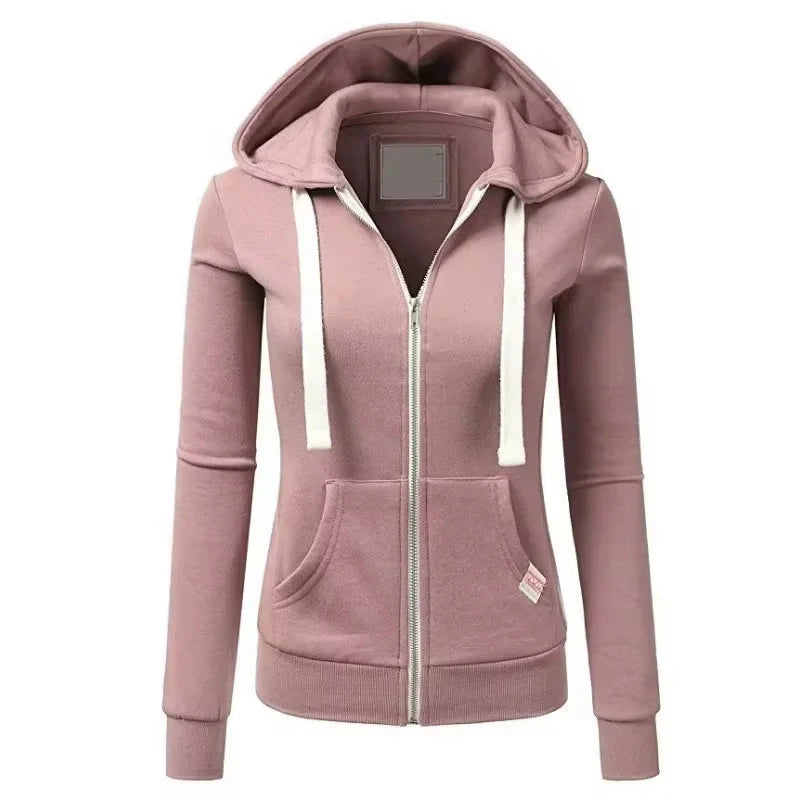 2024 Autumn/Winter New Women's Personalized Fashion Sports Hoodie Long Sleeve Drawstring Pocket Zipper Coat Woolen Sweater Top GlowCart