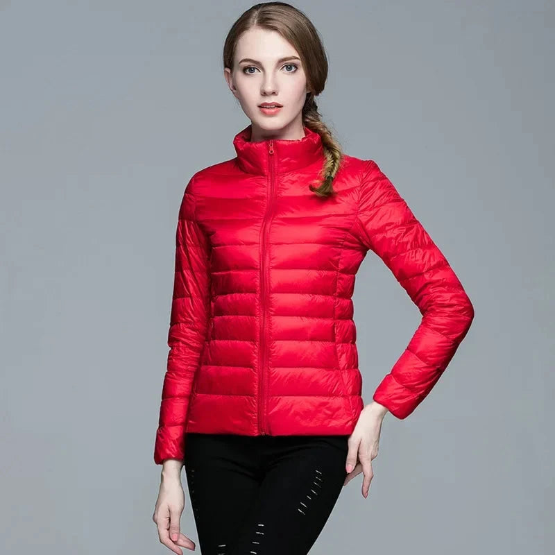 Winter Women's Light Down Hooded Jacket,Red Blue Khaki Green GlowCart