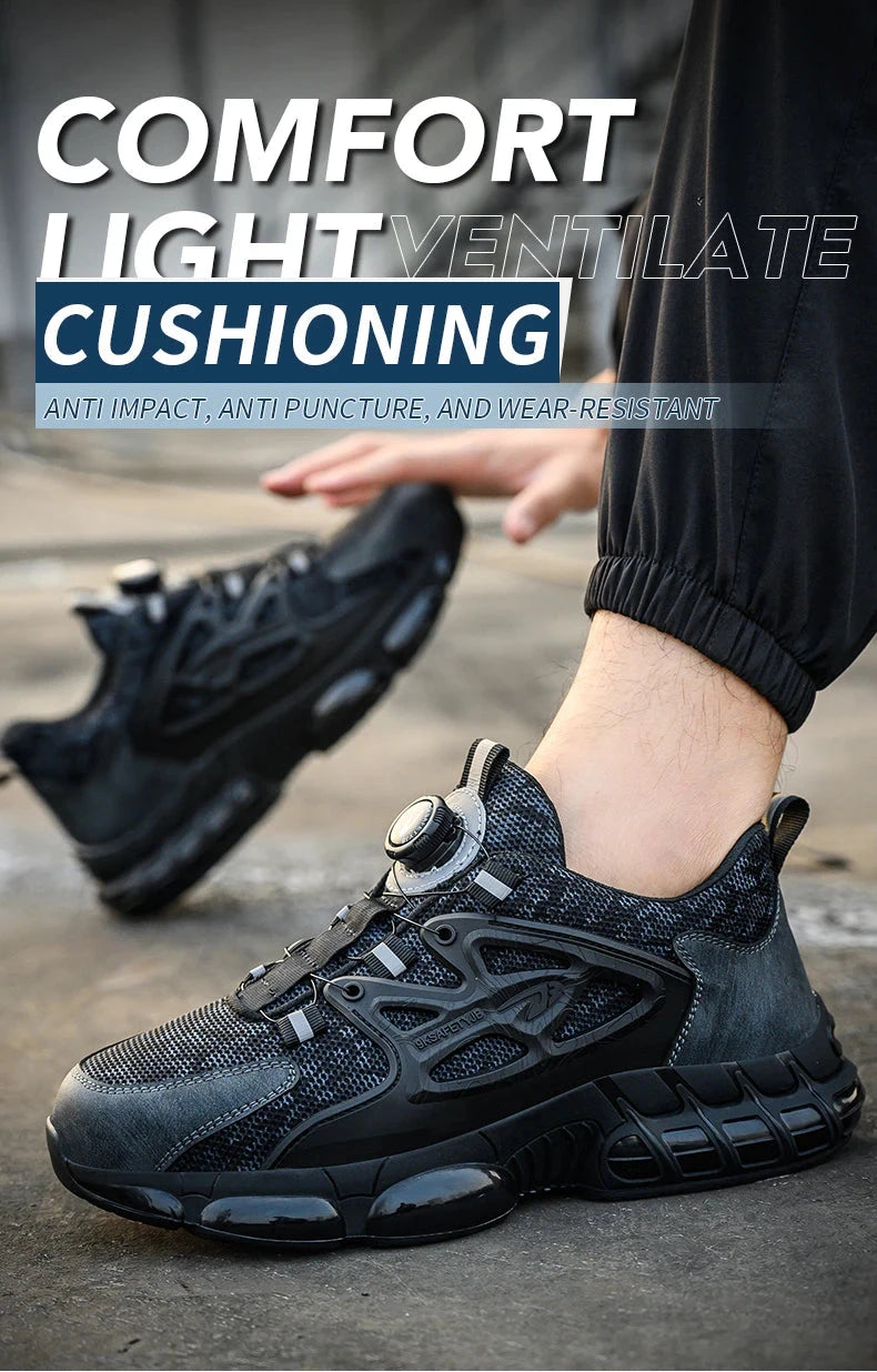 Rotating Button Safety Shoes Men Steel Toe Sneaker Air GlowCart
