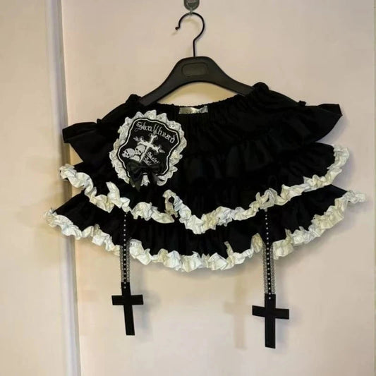 Summer Gothic Y2k Elastic Waist Cross Short Skirt Women High GlowCart