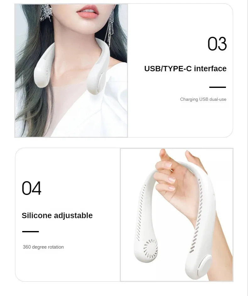 Portable Neck Fan, Mini Bladeless Hanging Neck Fan 1200mAh
