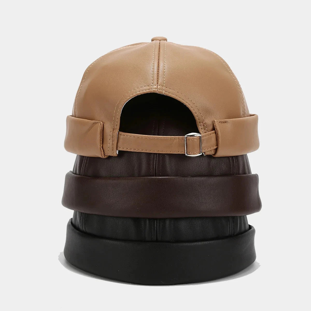 Solid Color PU Leather Landlord Hat Men Women Simplicity GlowCart