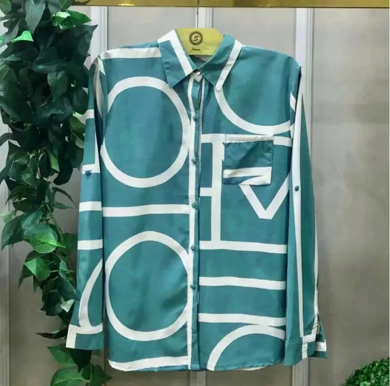 Women Geometric Print Shirt, Spring and Autumn Fashion GlowCart