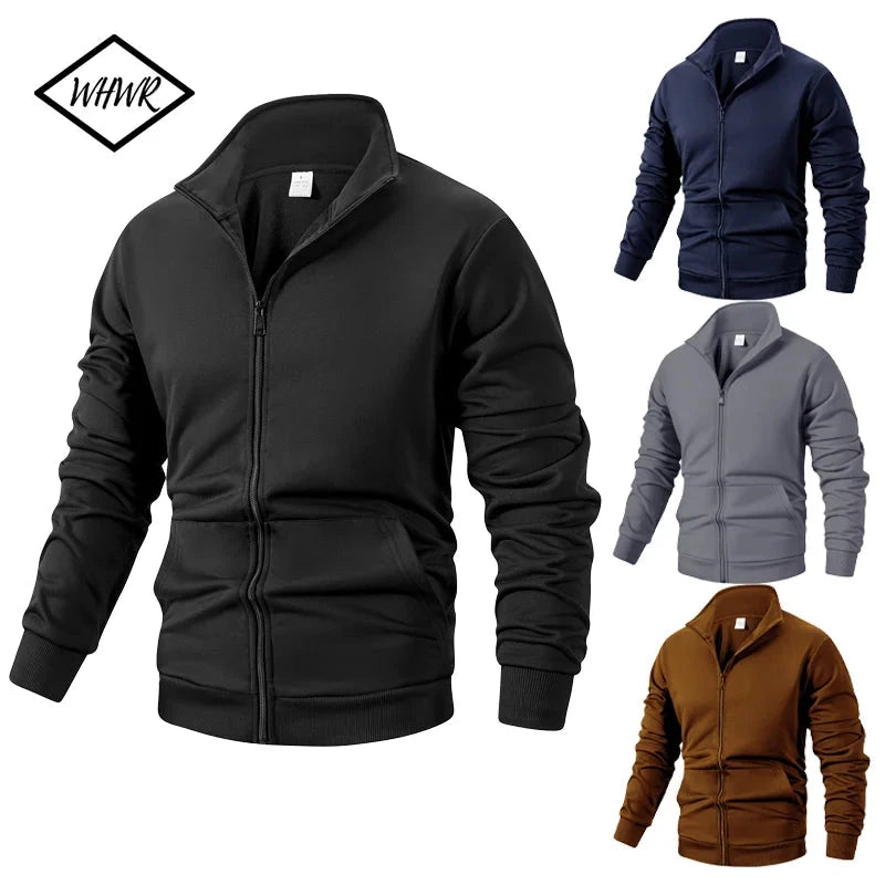 Men's Long Sleeve Zipper Jacket Coats Solid Color Autumn GlowCart