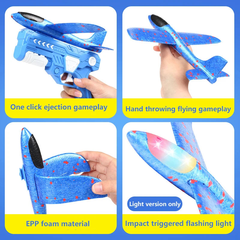 Outdoor Games Kids Glider Flight Flying Throw Foam Plane Shooting Gun, Catapult Plane Launcher Toy for Kids, Shooting Toy GlowCart