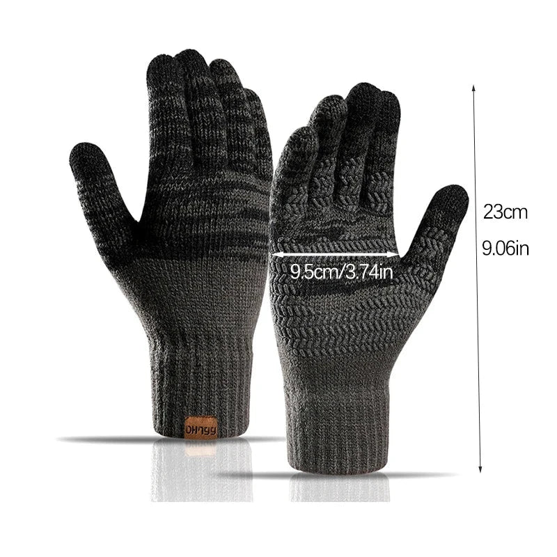 Winter Gloves for Men Knitted Large Size Warm Gloves Cycling Male Office Fleece Non-slip Touch Screen Acrylic Soft Thick Gloves GlowCart