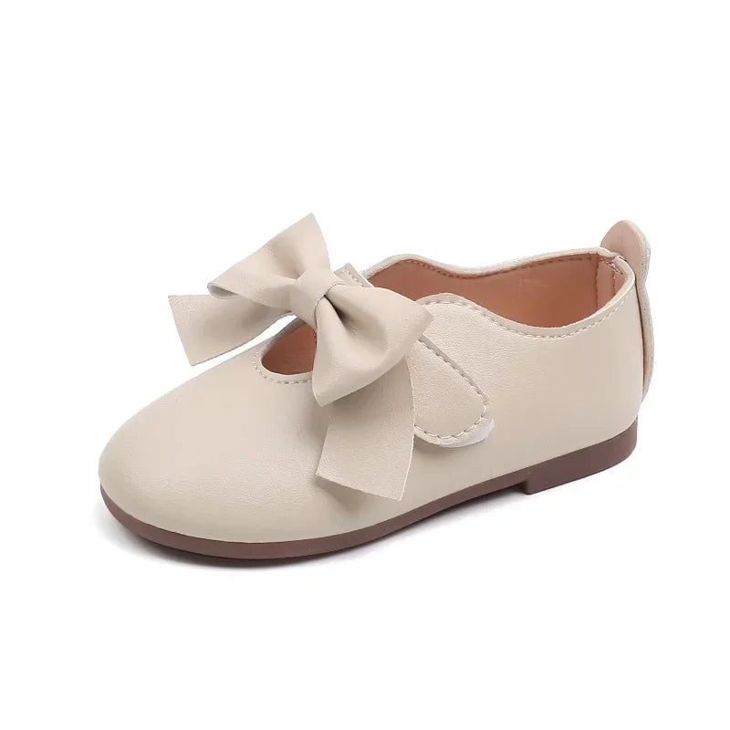 Children Leather Shoes with Bow-knot Round-toe Solid Color Soft Kids Casual Shoes Sweet Princess Girls Flats Moccasin Shoes GlowCart