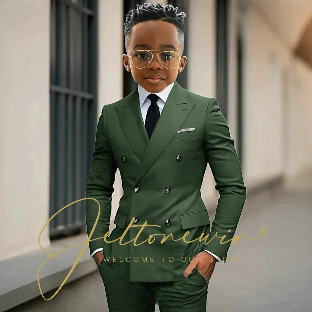 Boy's Beige Suit Set Double Breasted Blazer Pants 2 Pieces Classic kids Wedding Tuxedos Children Party Suits outfits GlowCart