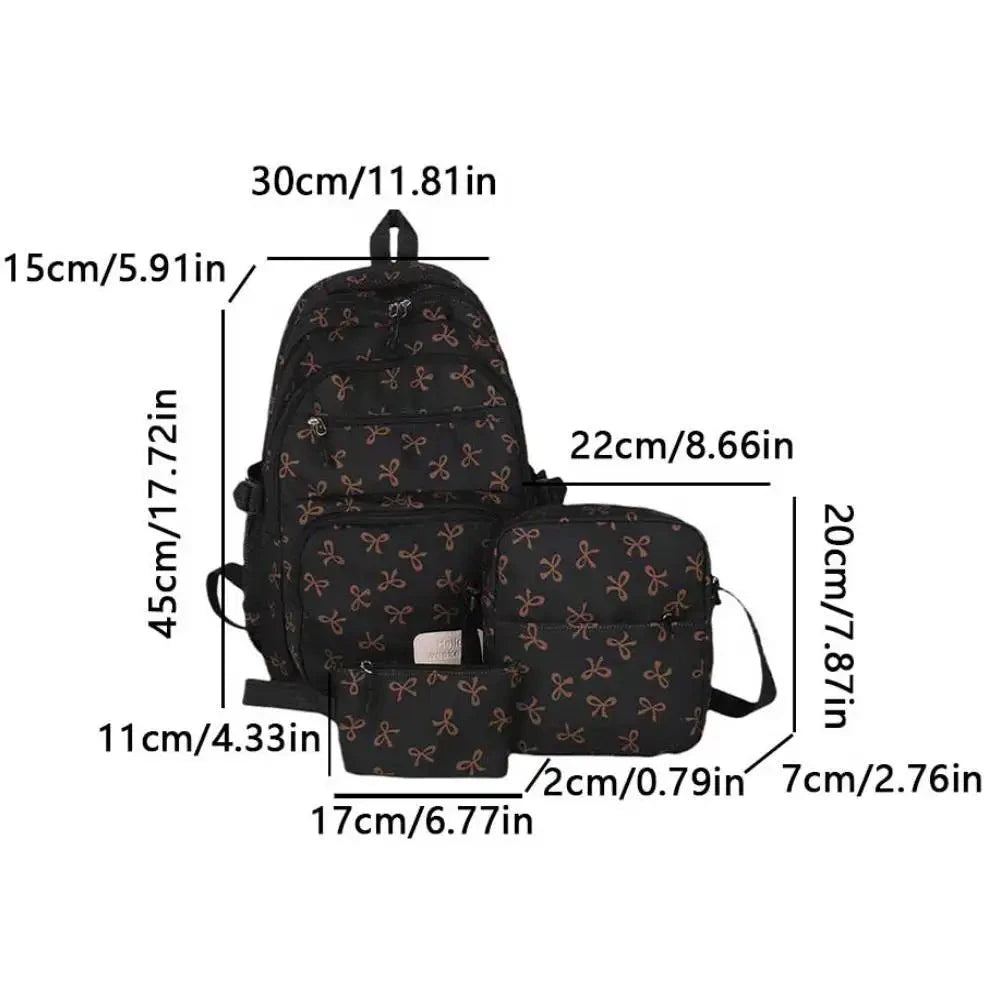 3Pcs/Set Bow Print Backpack with Crossbody Bag and Small GlowCart