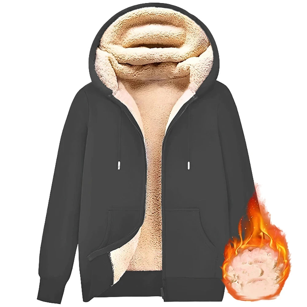 Trendy Sweatshirt Coat Front Pockets Warm Zipper Lamb Wool GlowCart