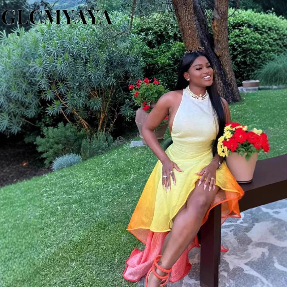 GLCMYAYA Women O-neck Gradient Print Sleeveless Mermaid Long GlowCart