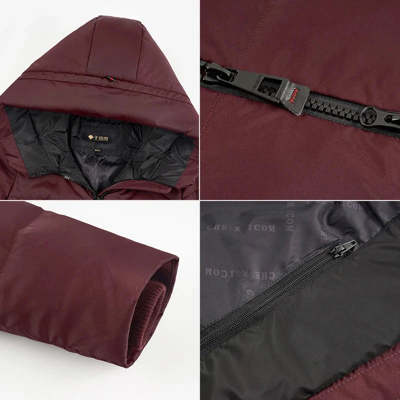 Chericom Women's Red Long Hooded Down Jacket Winter Hooded GlowCart