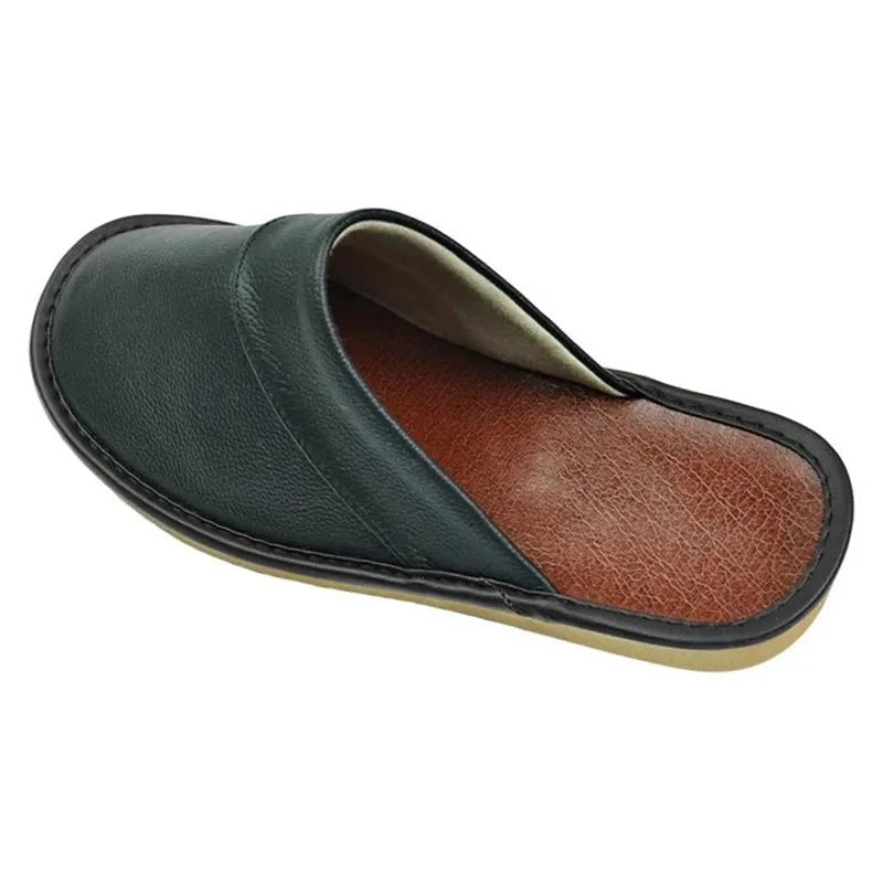 Indoor Leather Slippers Men Home Cheap Shoes Women Spring Autumn New Style Flat Mules High Quality Unisex House Slippers GlowCart