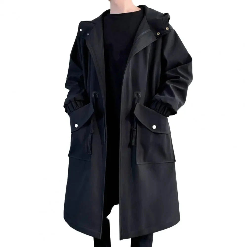 Waterproof Long Black Raincoat Men Rain Coat Hooded Trench GlowCart