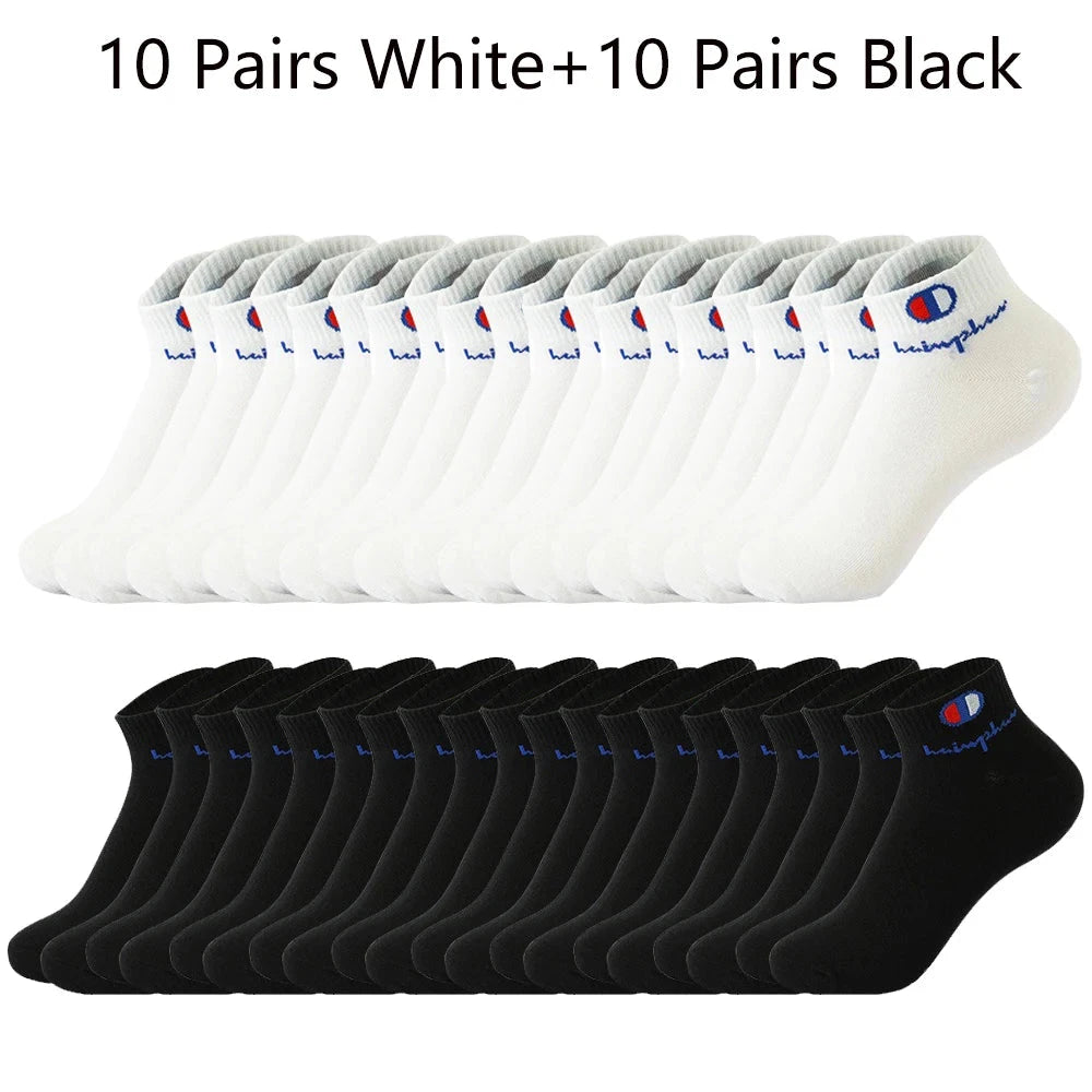 5/10/20 Pairs Men Ankle Socks Cotton Brand Classic Fashion Black White Socks Breathable Mesh Athletic Sports Socks for Summer GlowCart